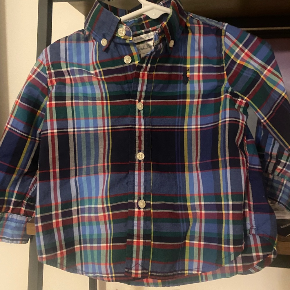 Ralph Lauren Boy Kids Button Down Shirt Top Size 12 Months  Blue/Red Plaid.